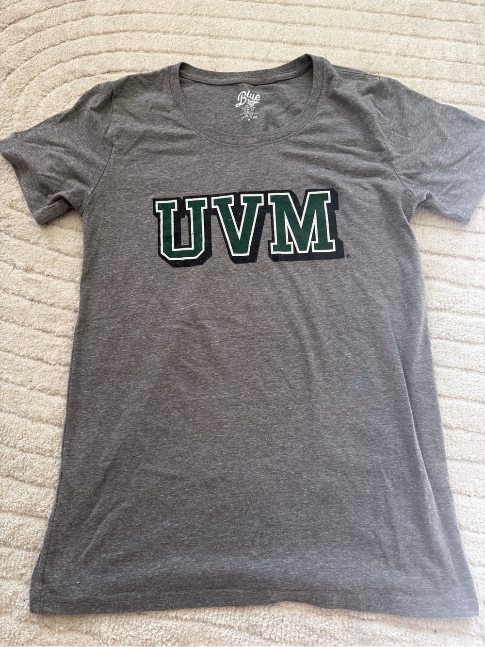 University of Vermont Gray Tee with Green Lettering